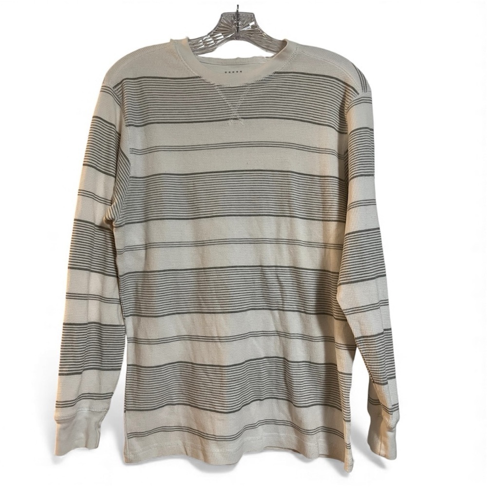 Galaxy by Harvic Men's Cream and Gray Striped Shirt